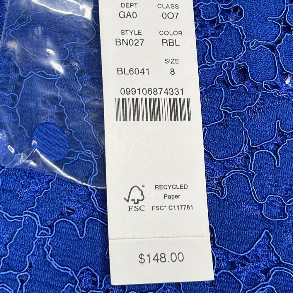 J. Crew Lace Top Long Sleeve Blue size 8 scalloped mock neck New - Picture 5 of 10